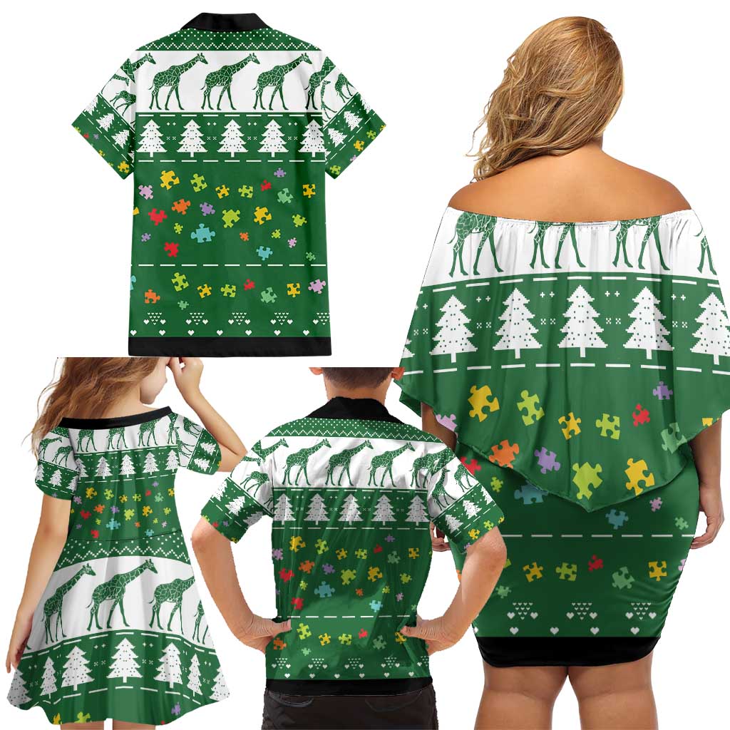 Giraffe Autism Family Matching Off Shoulder Short Dress and Hawaiian Shirt Seeing The World From Different Angles - Wonder Print Shop