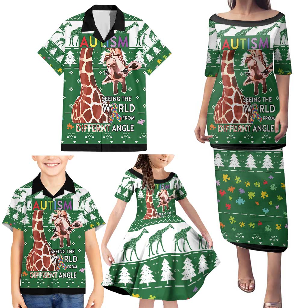 Giraffe Autism Family Matching Puletasi and Hawaiian Shirt Seeing The World From Different Angles - Wonder Print Shop
