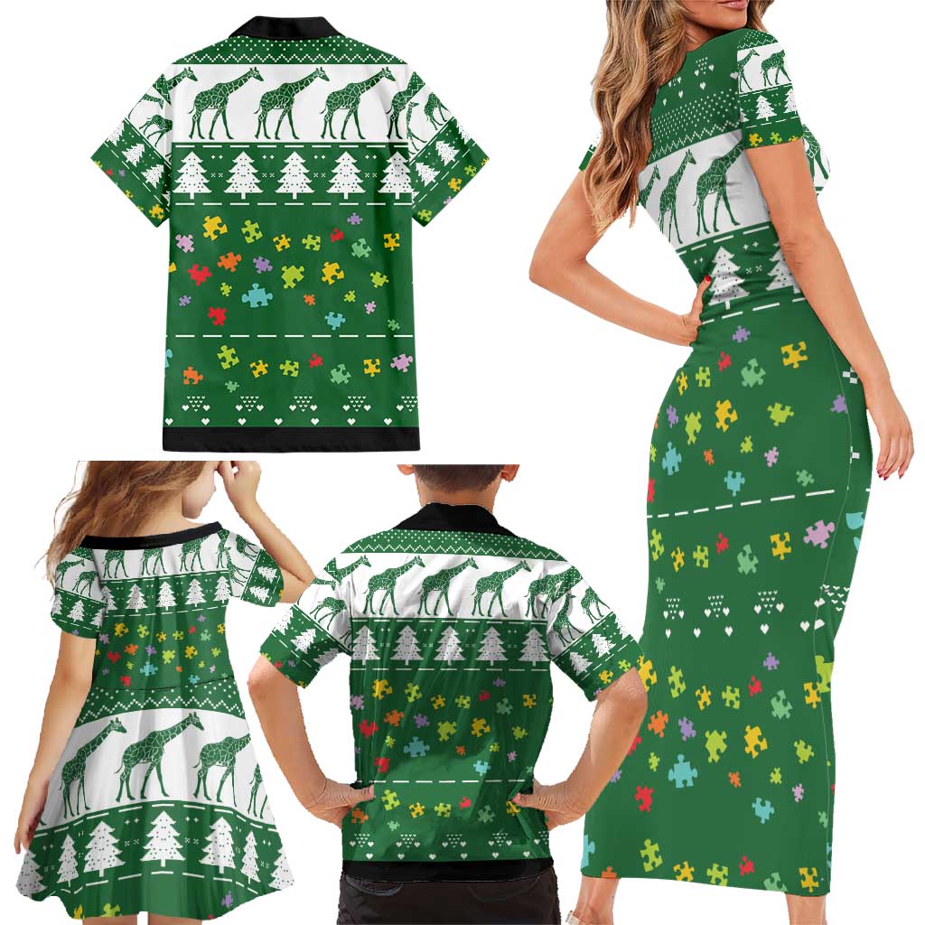 Giraffe Autism Family Matching Short Sleeve Bodycon Dress and Hawaiian Shirt Seeing The World From Different Angles - Wonder Print Shop