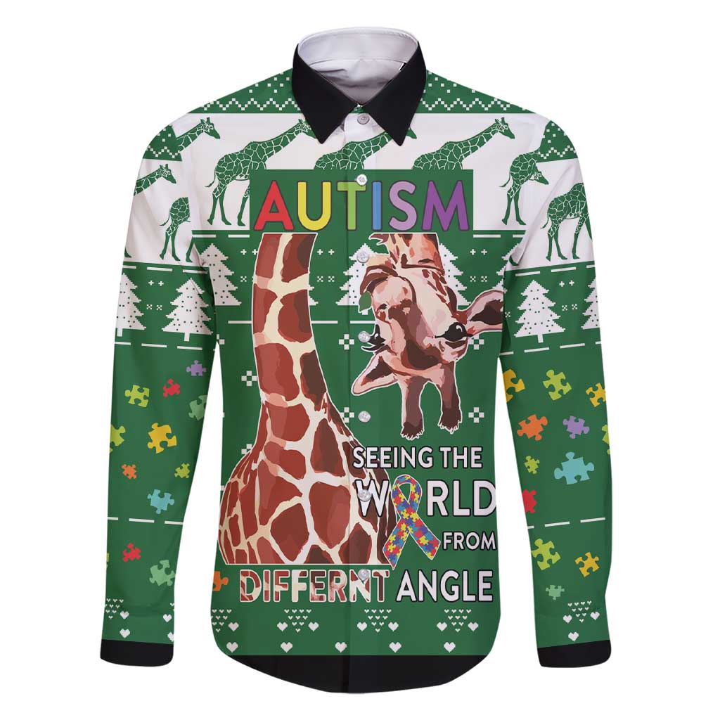 Giraffe Autism Family Matching Short Sleeve Bodycon Dress and Hawaiian Shirt Seeing The World From Different Angles - Wonder Print Shop