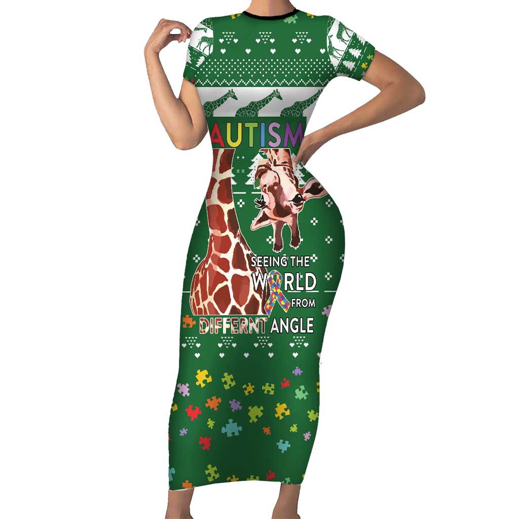 Giraffe Autism Family Matching Short Sleeve Bodycon Dress and Hawaiian Shirt Seeing The World From Different Angles - Wonder Print Shop