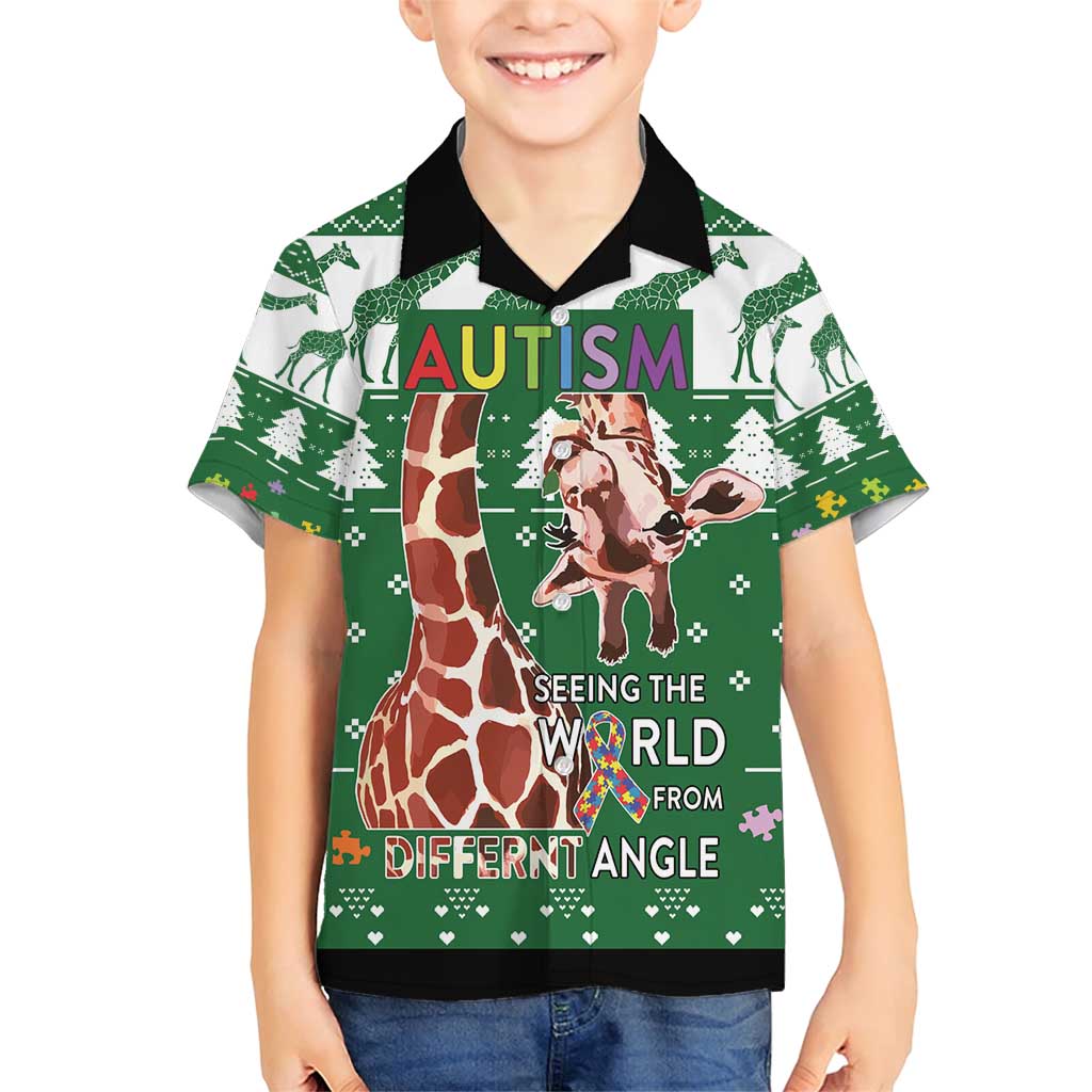 Giraffe Autism Family Matching Short Sleeve Bodycon Dress and Hawaiian Shirt Seeing The World From Different Angles - Wonder Print Shop