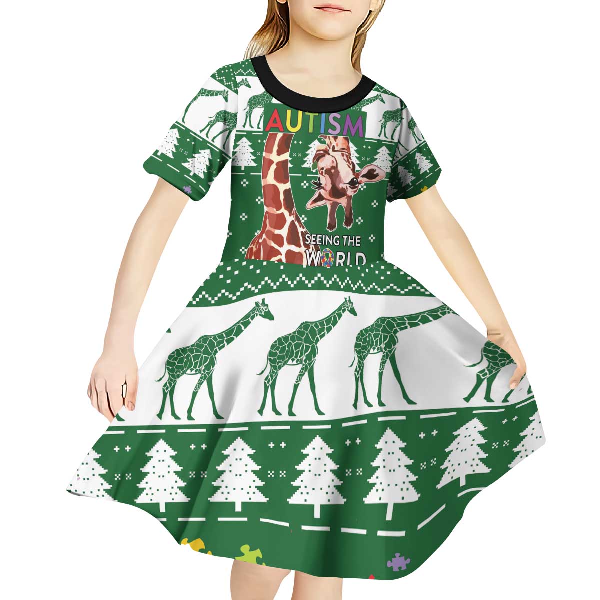 Giraffe Autism Kid Short Sleeve Dress Seeing The World From Different Angles - Wonder Print Shop