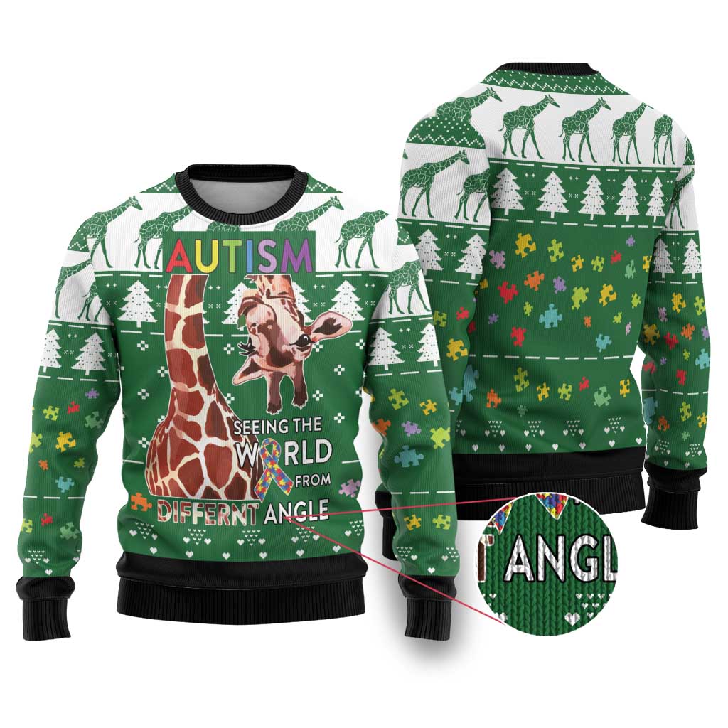 Giraffe Autism Ugly Christmas Sweater Seeing The World From Different Angles - Wonder Print Shop