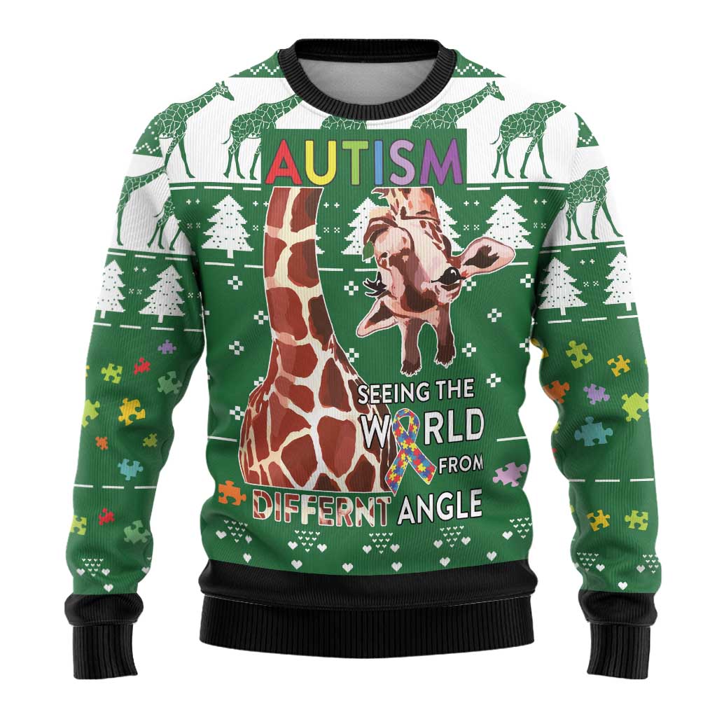 Giraffe Autism Ugly Christmas Sweater Seeing The World From Different Angles - Wonder Print Shop