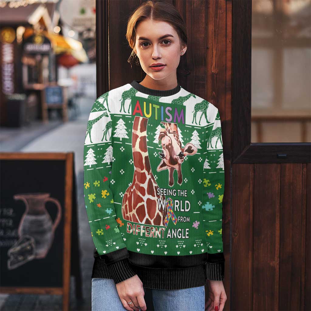 Giraffe Autism Ugly Christmas Sweater Seeing The World From Different Angles - Wonder Print Shop