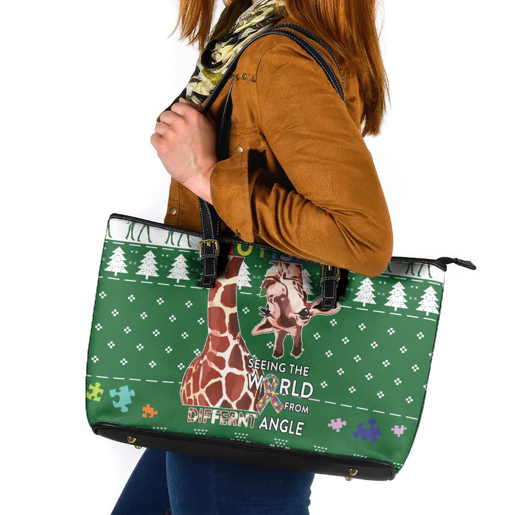 Giraffe Autism Leather Tote Bag Seeing The World From Different Angles - Wonder Print Shop