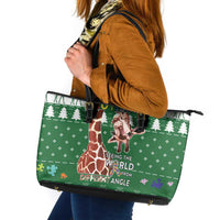 Giraffe Autism Leather Tote Bag Seeing The World From Different Angles - Wonder Print Shop