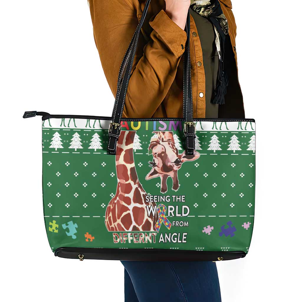 Giraffe Autism Leather Tote Bag Seeing The World From Different Angles - Wonder Print Shop