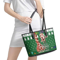 Giraffe Autism Leather Tote Bag Seeing The World From Different Angles - Wonder Print Shop