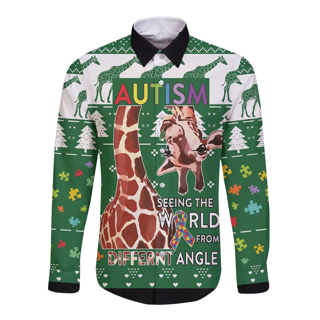 Giraffe Autism Long Sleeve Button Shirt Seeing The World From Different Angles - Wonder Print Shop
