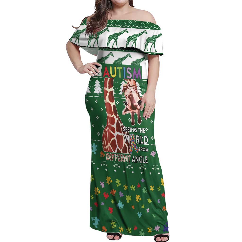 Giraffe Autism Off Shoulder Maxi Dress Seeing The World From Different Angles - Wonder Print Shop
