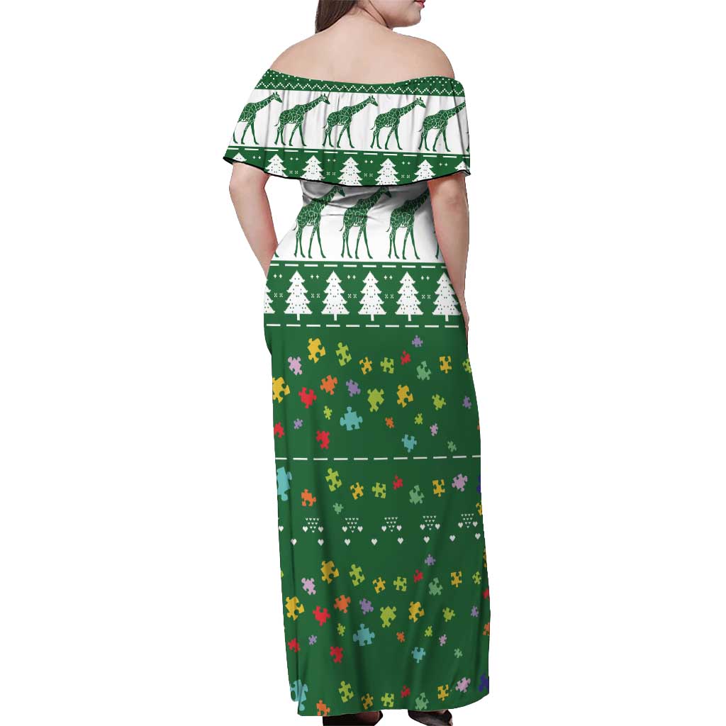 Giraffe Autism Off Shoulder Maxi Dress Seeing The World From Different Angles - Wonder Print Shop