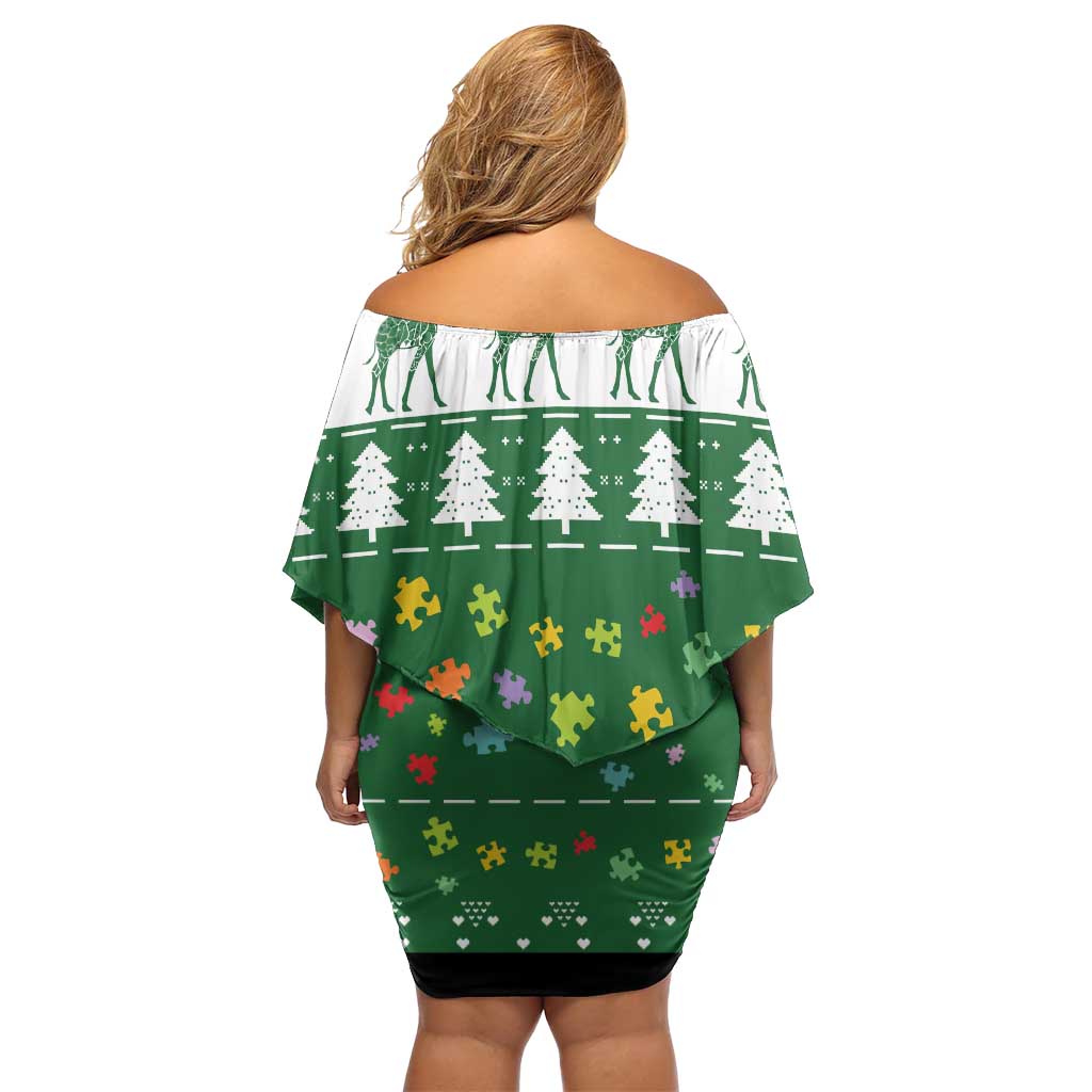 Giraffe Autism Off Shoulder Short Dress Seeing The World From Different Angles - Wonder Print Shop