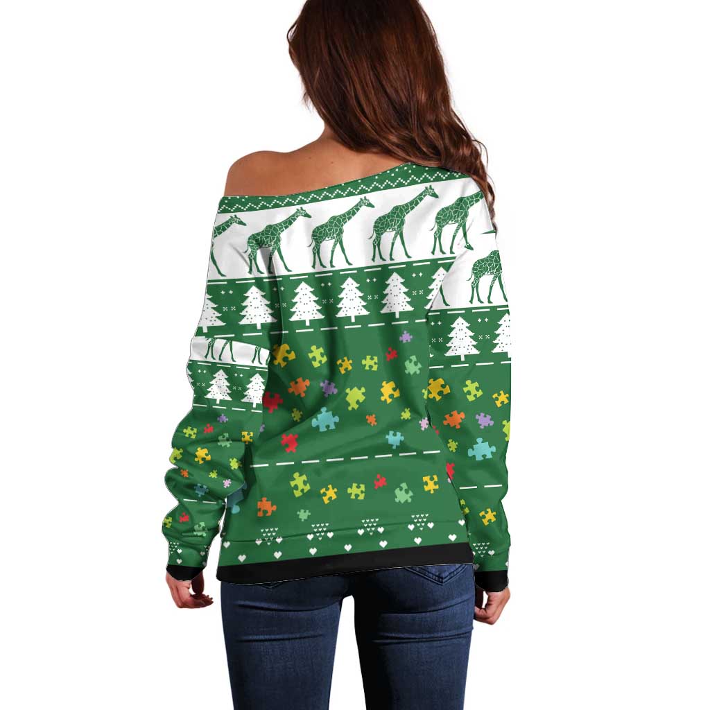 Giraffe Autism Off Shoulder Sweater Seeing The World From Different Angles - Wonder Print Shop