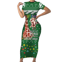 Giraffe Autism Short Sleeve Bodycon Dress Seeing The World From Different Angles - Wonder Print Shop