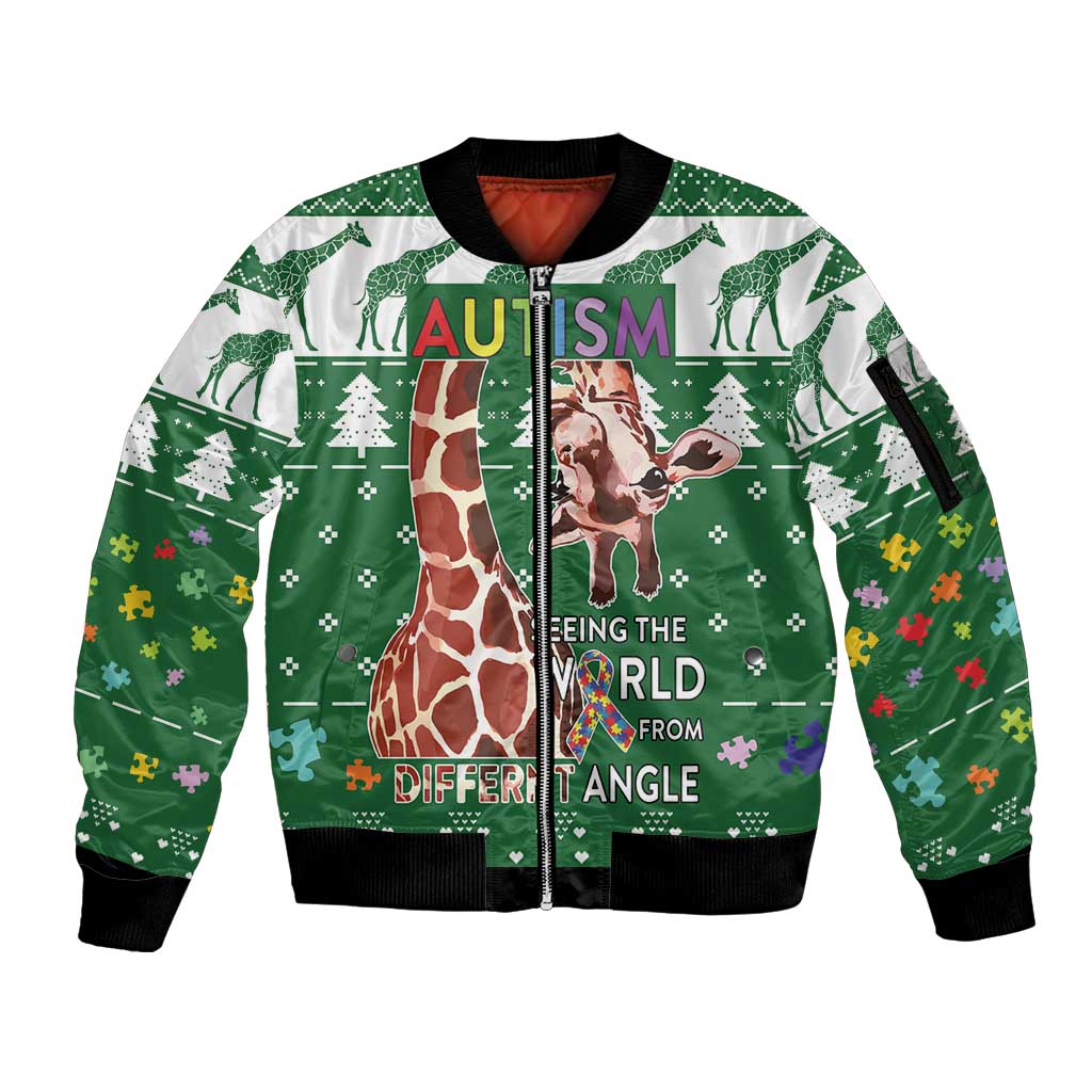 Giraffe Autism Sleeve Zip Bomber Jacket Seeing The World From Different Angles - Wonder Print Shop