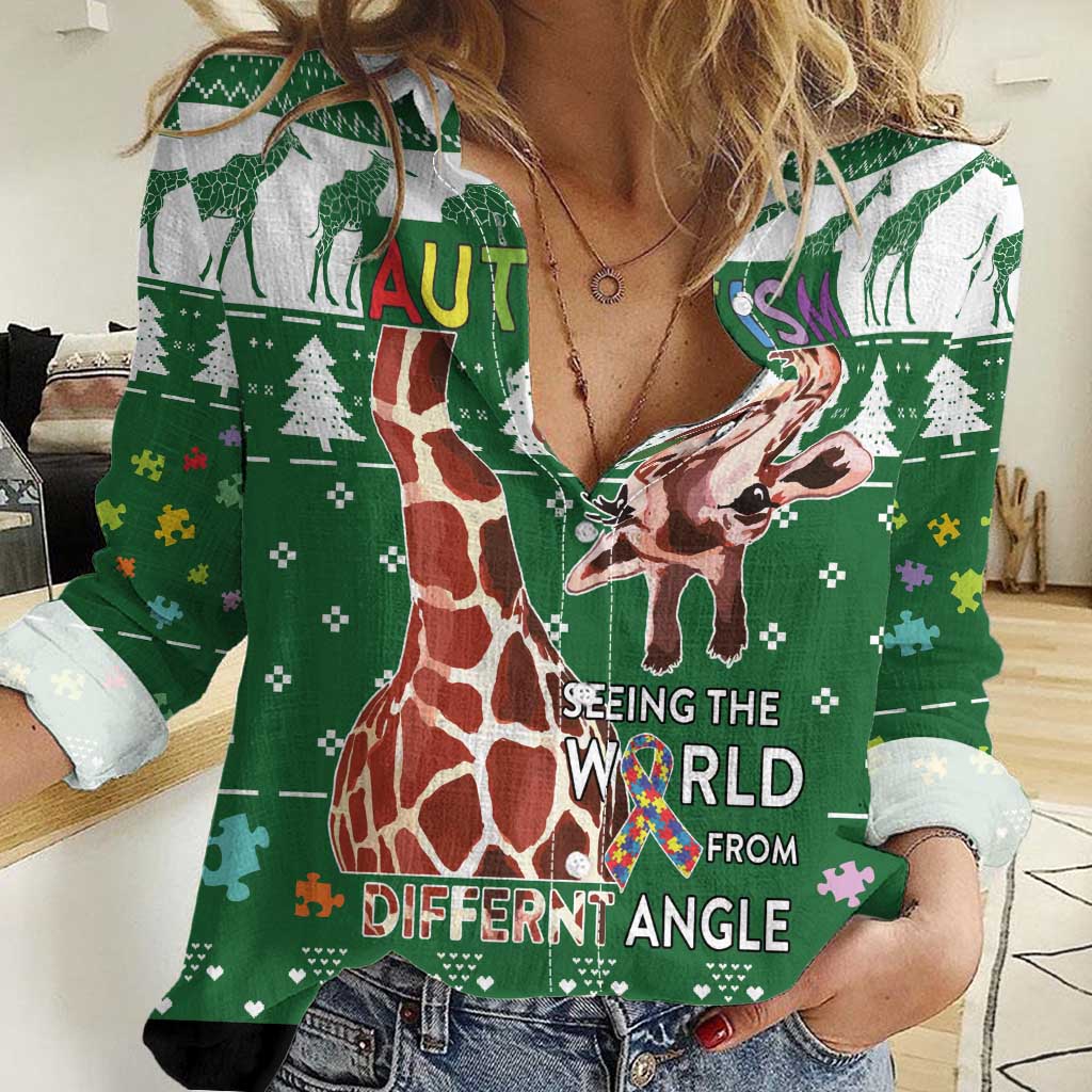 Giraffe Autism Women Casual Shirt Seeing The World From Different Angles - Wonder Print Shop