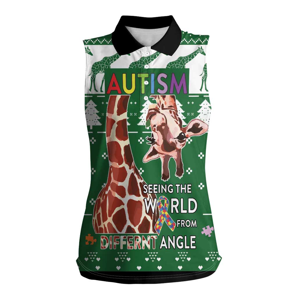 Giraffe Autism Women Sleeveless Polo Shirt Seeing The World From Different Angles - Wonder Print Shop