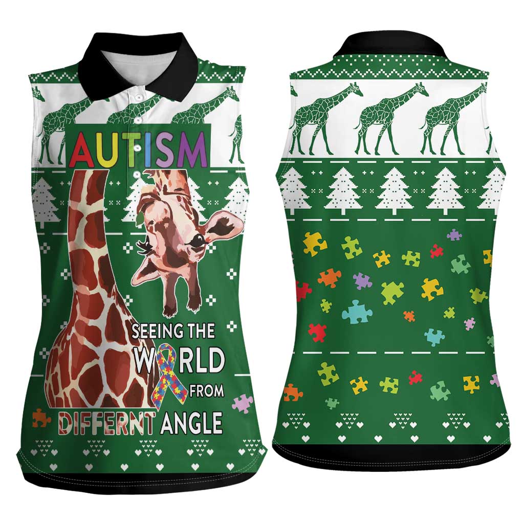 Giraffe Autism Women Sleeveless Polo Shirt Seeing The World From Different Angles - Wonder Print Shop