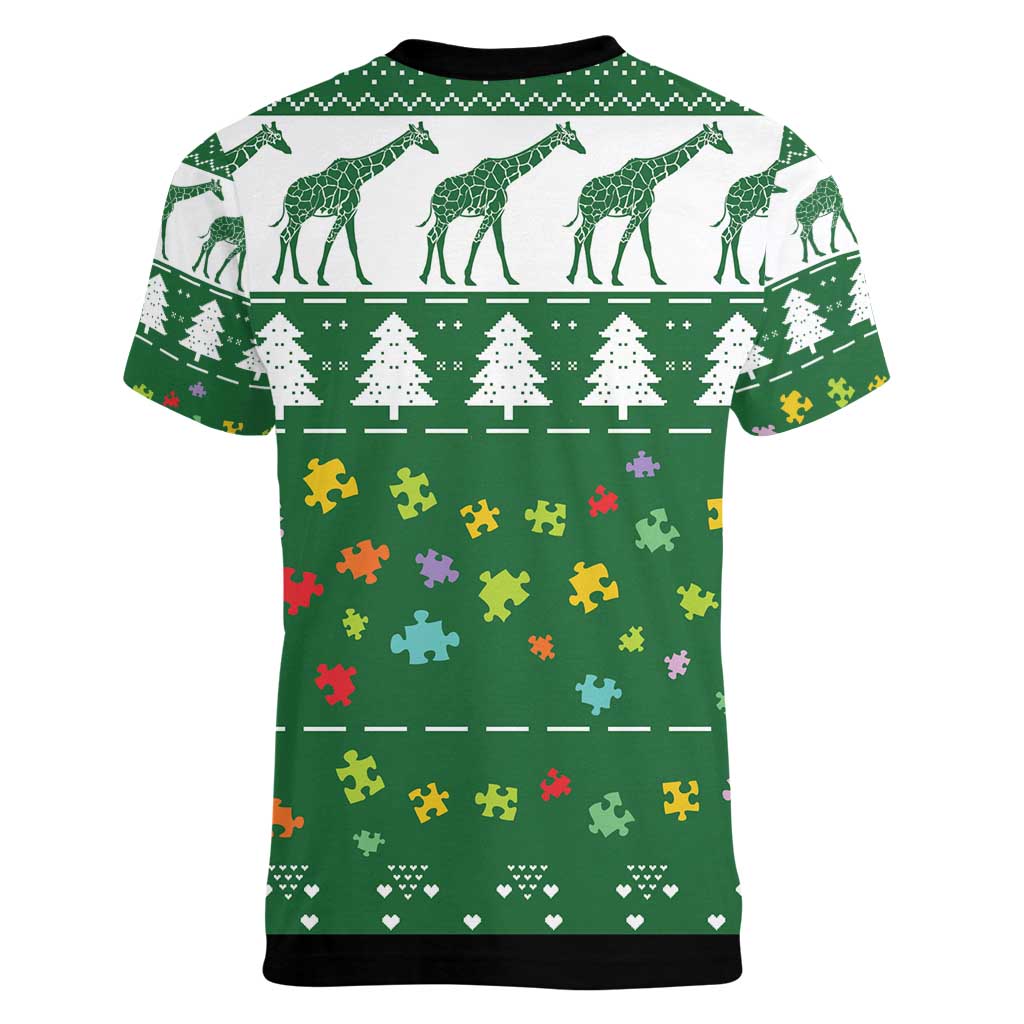 Giraffe Autism Women V-Neck T-Shirt Seeing The World From Different Angles - Wonder Print Shop