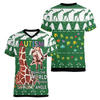 Giraffe Autism Women V-Neck T-Shirt Seeing The World From Different Angles - Wonder Print Shop