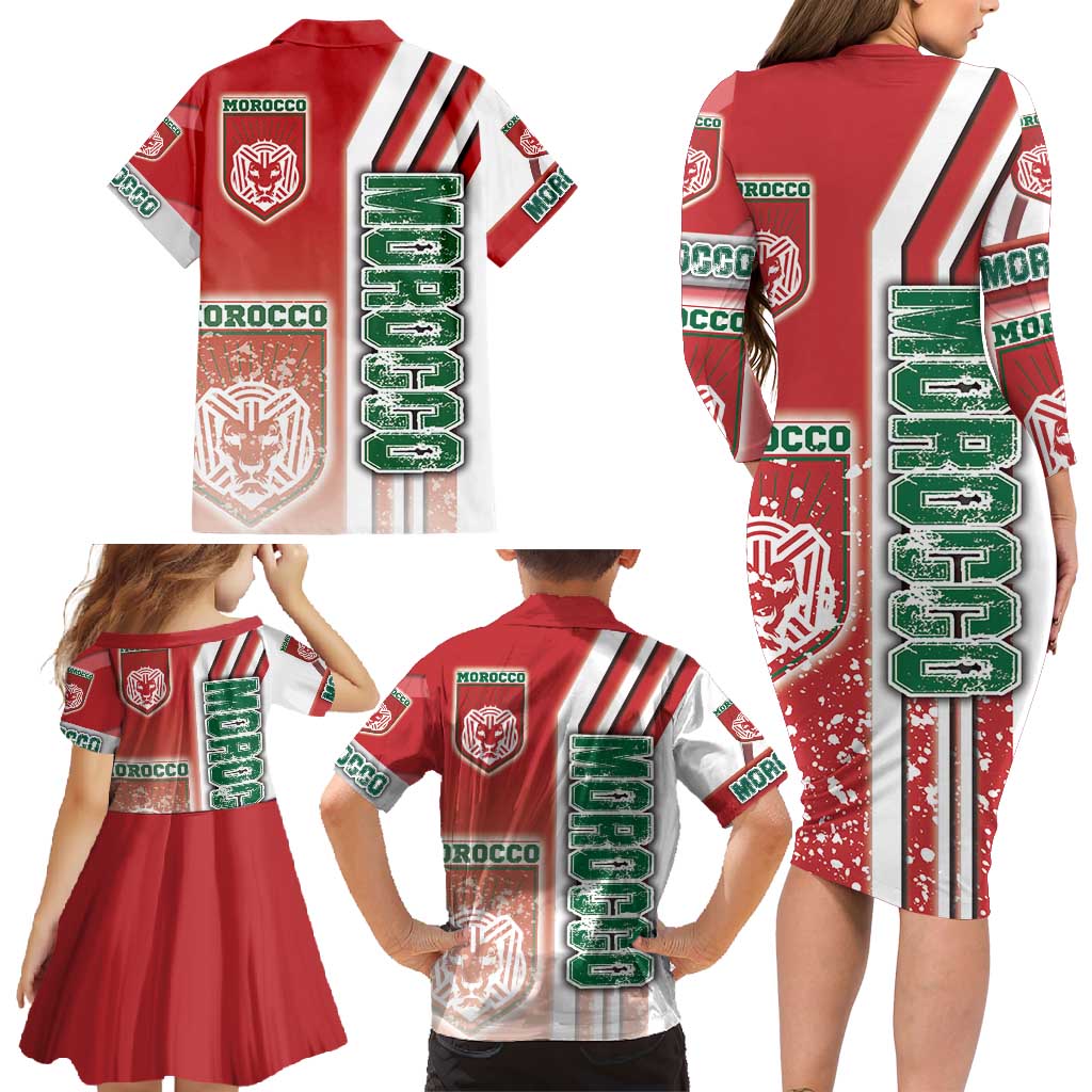 Morocco Football Family Matching Long Sleeve Bodycon Dress and Hawaiian Shirt Atlas Lions Soccer - Road To Champion