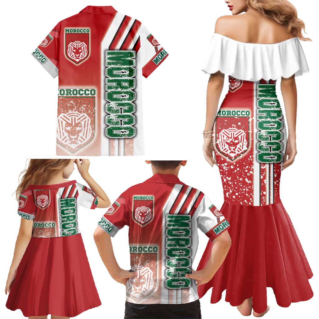 Morocco Football Family Matching Mermaid Dress and Hawaiian Shirt Atlas Lions Soccer - Road To Champion