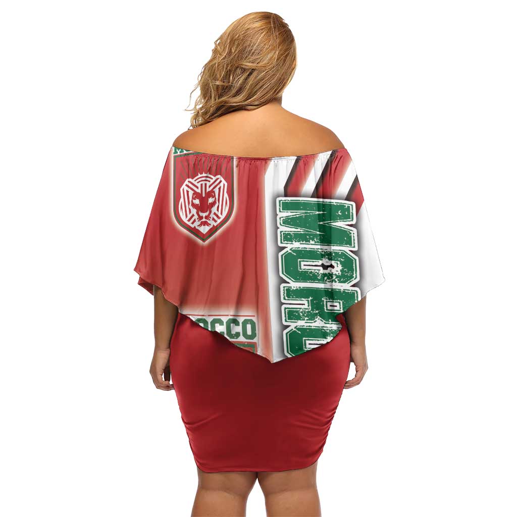 Morocco Football Family Matching Off Shoulder Short Dress and Hawaiian Shirt Atlas Lions Soccer - Road To Champion