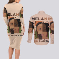 Melanin Every Shade Slays Couples Matching Long Sleeve Bodycon Dress and Long Sleeve Button Shirt African Women