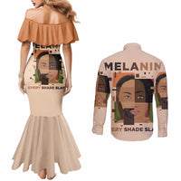 Melanin Every Shade Slays Couples Matching Mermaid Dress and Long Sleeve Button Shirt African Women