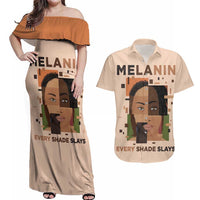 Melanin Every Shade Slays Couples Matching Off Shoulder Maxi Dress and Hawaiian Shirt African Women