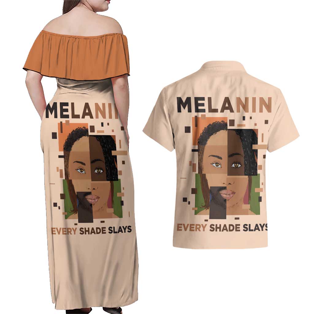 Melanin Every Shade Slays Couples Matching Off Shoulder Maxi Dress and Hawaiian Shirt African Women