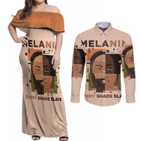 Melanin Every Shade Slays Couples Matching Off Shoulder Maxi Dress and Long Sleeve Button Shirt African Women