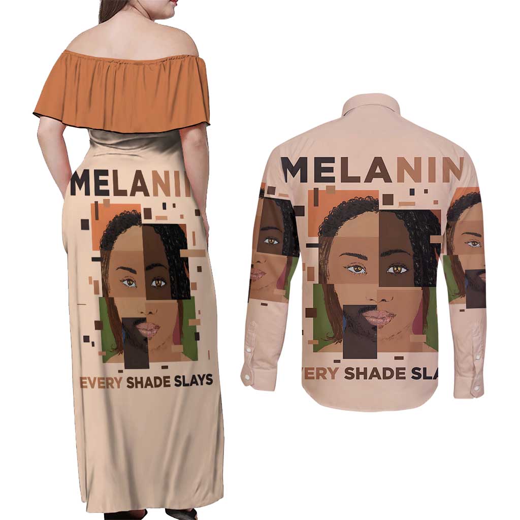 Melanin Every Shade Slays Couples Matching Off Shoulder Maxi Dress and Long Sleeve Button Shirt African Women