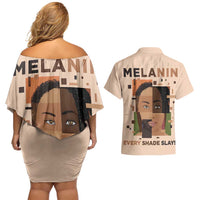 Melanin Every Shade Slays Couples Matching Off Shoulder Short Dress and Hawaiian Shirt African Women