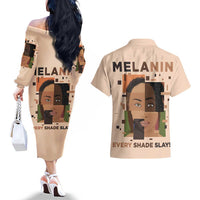 Melanin Every Shade Slays Couples Matching Off The Shoulder Long Sleeve Dress and Hawaiian Shirt African Women