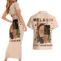 Melanin Every Shade Slays Couples Matching Short Sleeve Bodycon Dress and Hawaiian Shirt African Women