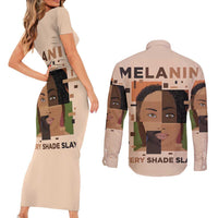 Melanin Every Shade Slays Couples Matching Short Sleeve Bodycon Dress and Long Sleeve Button Shirt African Women