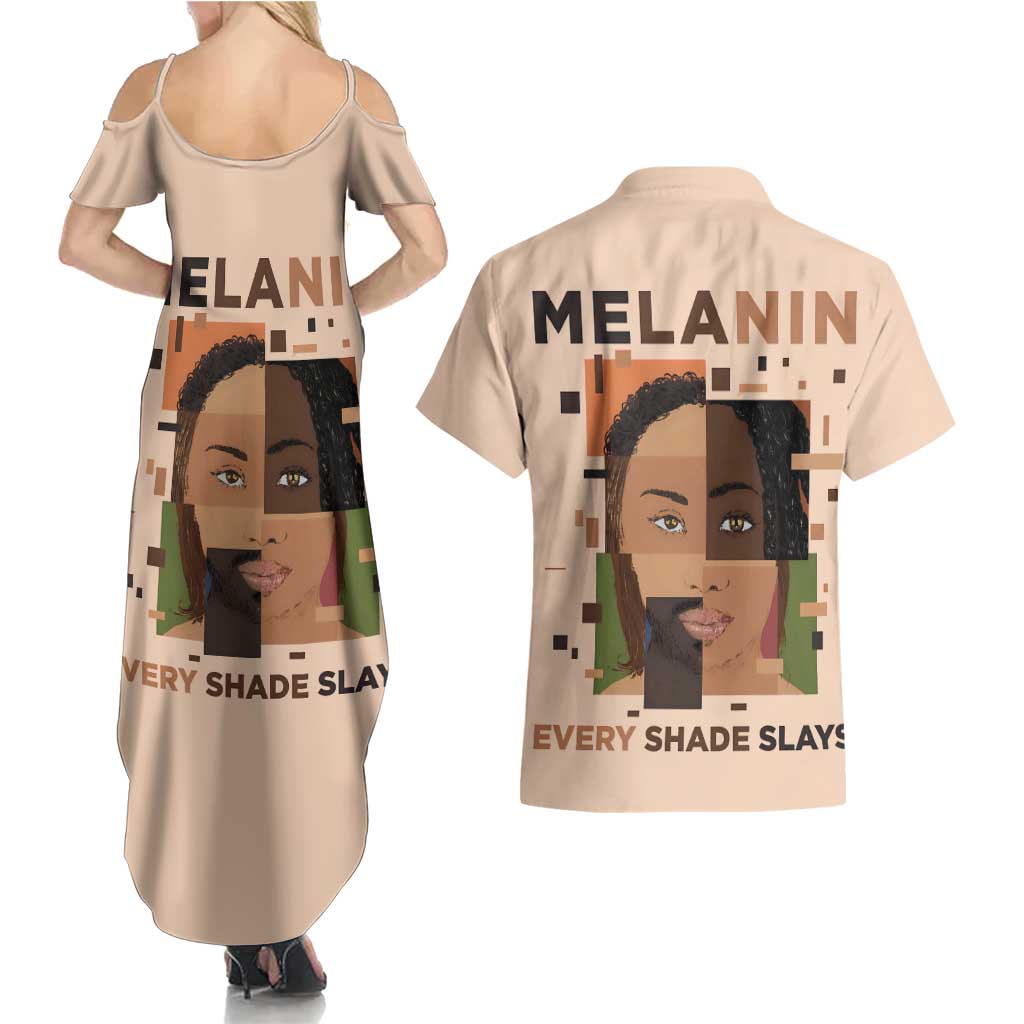 Melanin Every Shade Slays Couples Matching Summer Maxi Dress and Hawaiian Shirt African Women