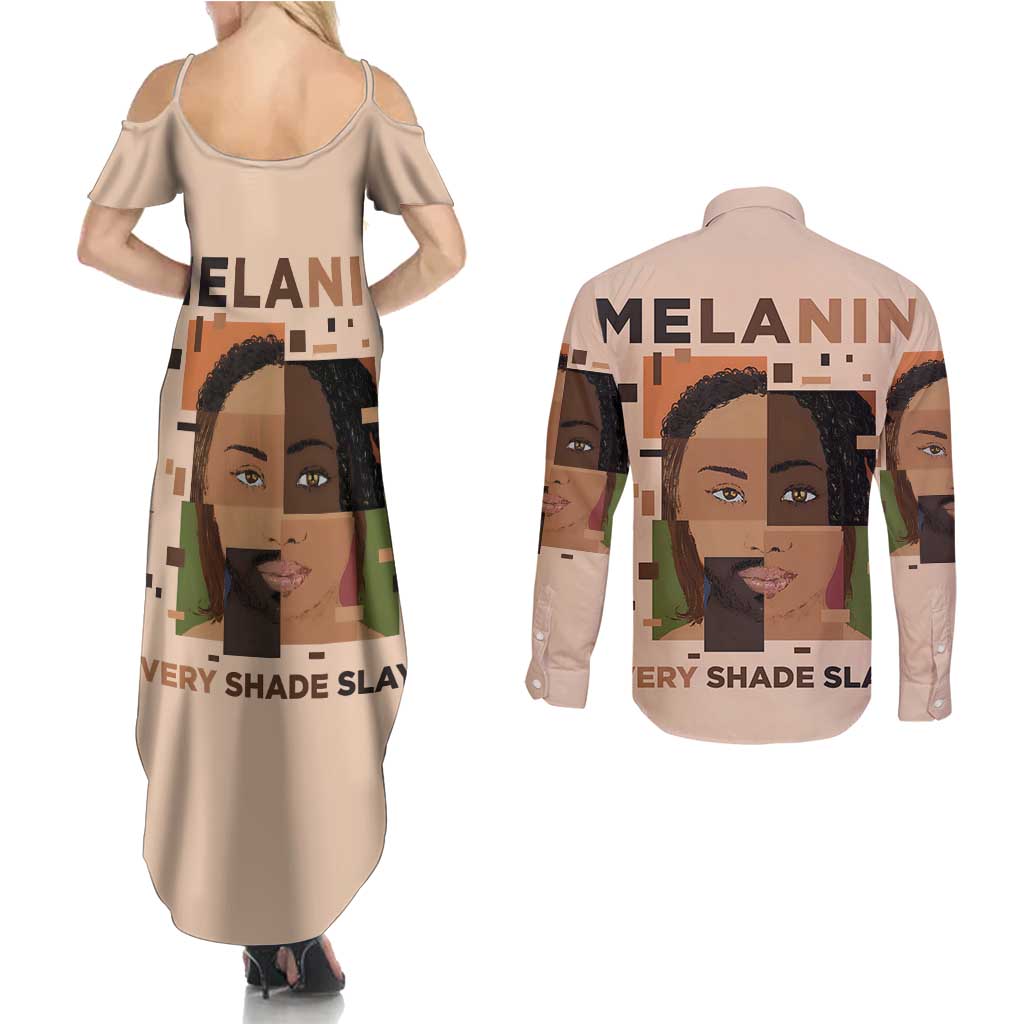 Melanin Every Shade Slays Couples Matching Summer Maxi Dress and Long Sleeve Button Shirt African Women