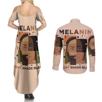 Melanin Every Shade Slays Couples Matching Summer Maxi Dress and Long Sleeve Button Shirt African Women