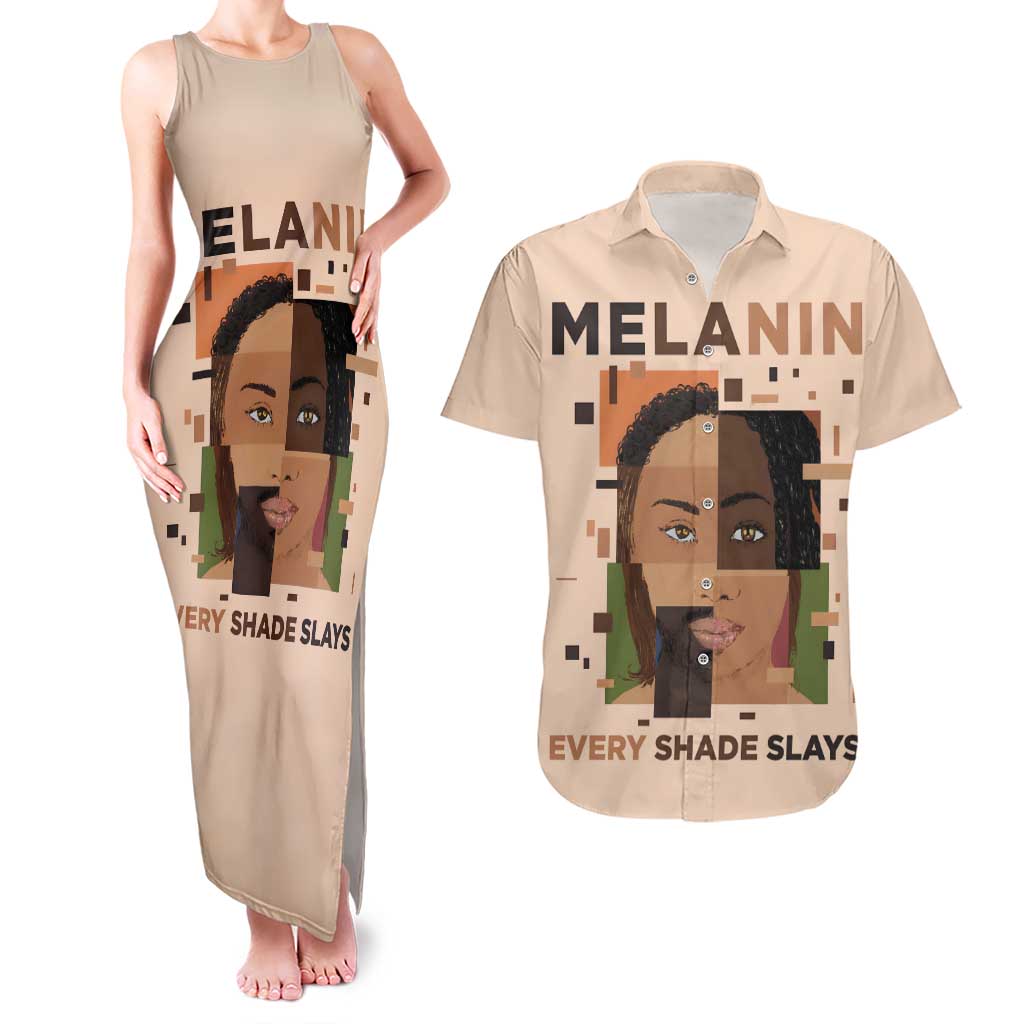 Melanin Every Shade Slays Couples Matching Tank Maxi Dress and Hawaiian Shirt African Women