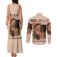 Melanin Every Shade Slays Couples Matching Tank Maxi Dress and Long Sleeve Button Shirt African Women