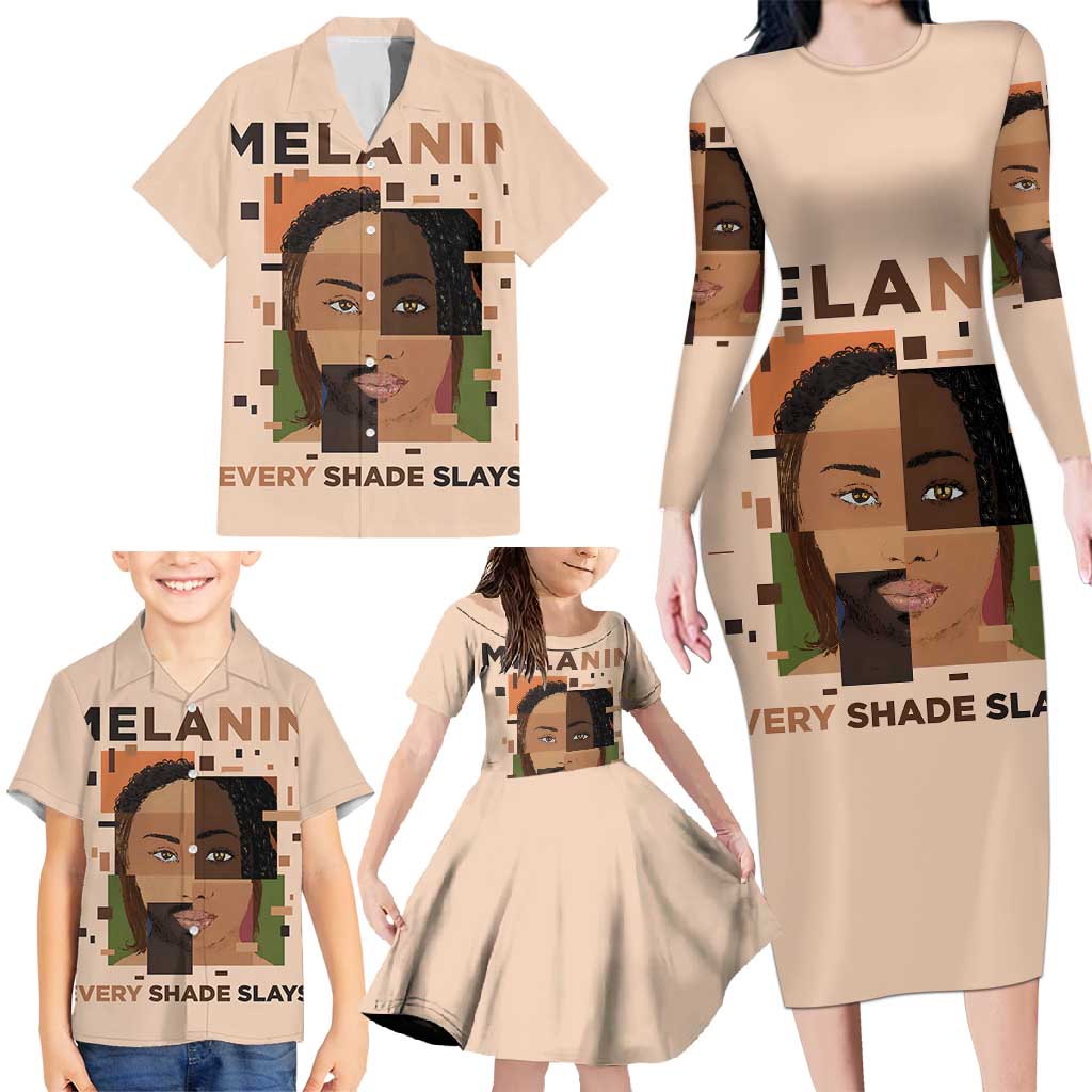 Melanin Every Shade Slays Family Matching Long Sleeve Bodycon Dress and Hawaiian Shirt African Women