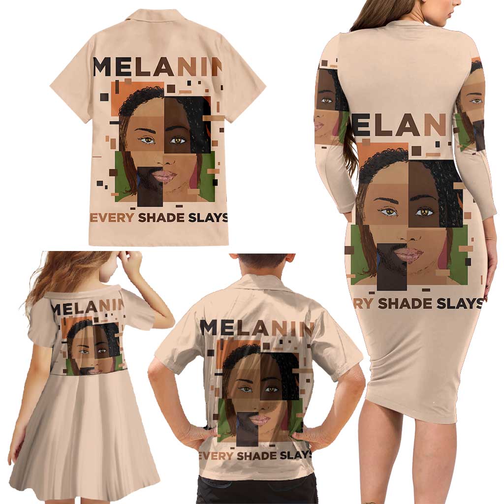 Melanin Every Shade Slays Family Matching Long Sleeve Bodycon Dress and Hawaiian Shirt African Women