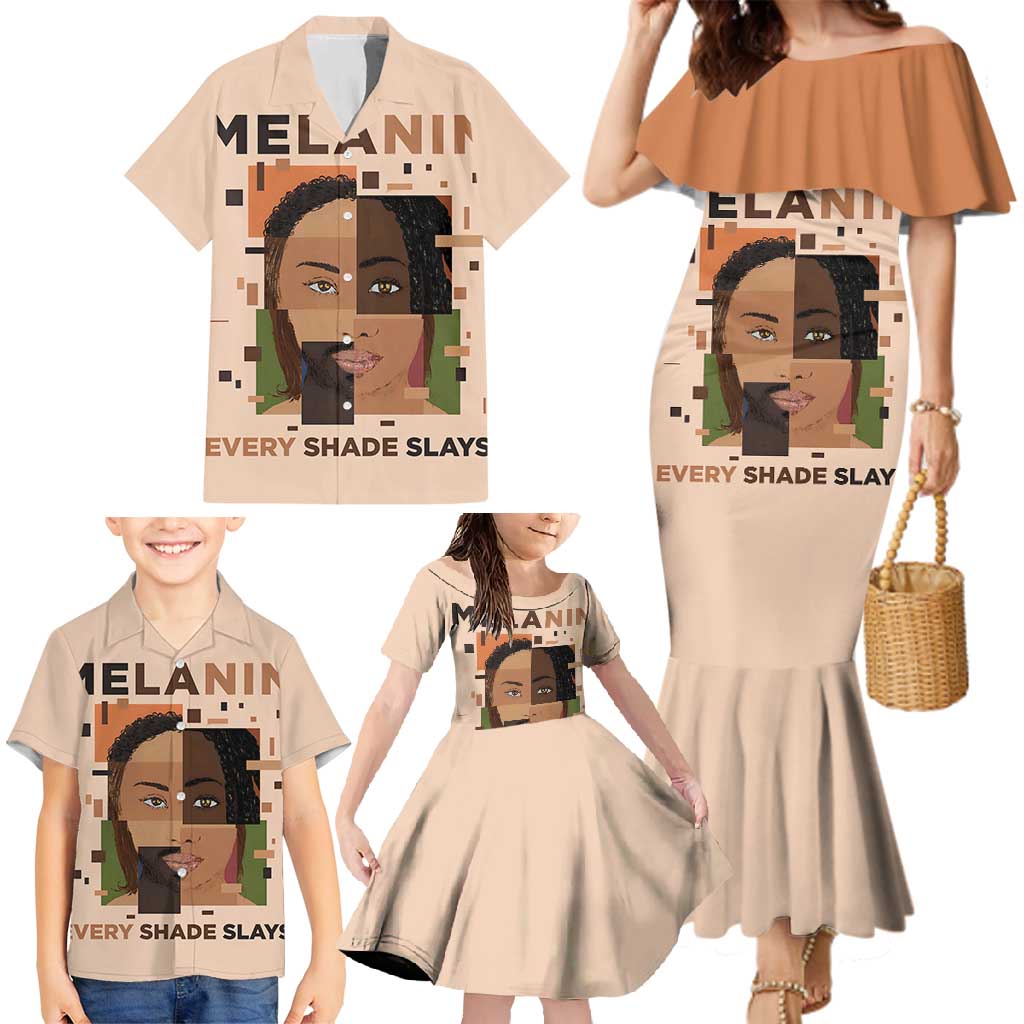 Melanin Every Shade Slays Family Matching Mermaid Dress and Hawaiian Shirt African Women