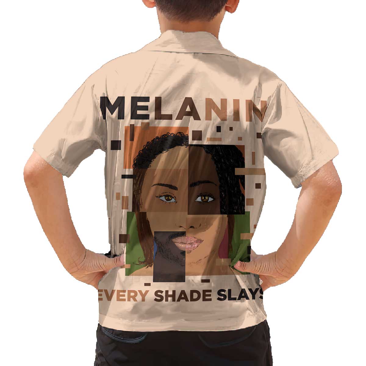 Melanin Every Shade Slays Family Matching Off The Shoulder Long Sleeve Dress and Hawaiian Shirt African Women