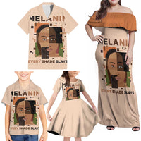 Melanin Every Shade Slays Family Matching Off Shoulder Maxi Dress and Hawaiian Shirt African Women