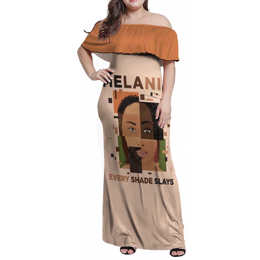 Melanin Every Shade Slays Family Matching Off Shoulder Maxi Dress and Hawaiian Shirt African Women